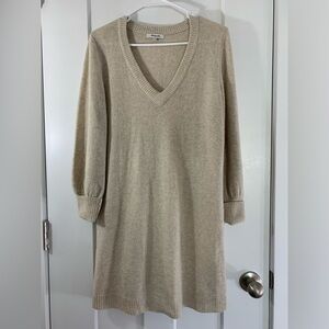 Madewell Sweater Dress Women's Small Beige V Neck Long bubble-sleeve Dress